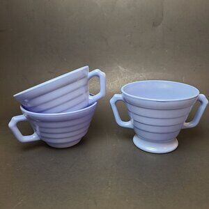 Lot (3) Vintage Hazel Atlas Platonite Moderntone Sugar Bowl & Two Cups Mugs